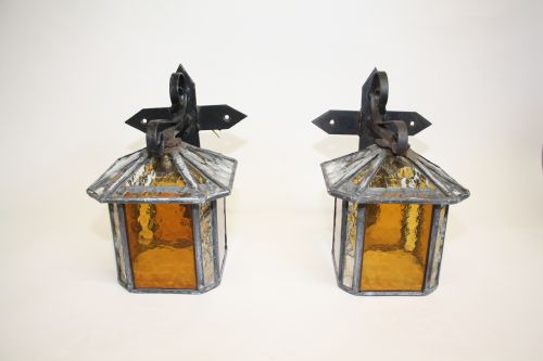 Pair of Arts and Crafts Leaded Porch Lights