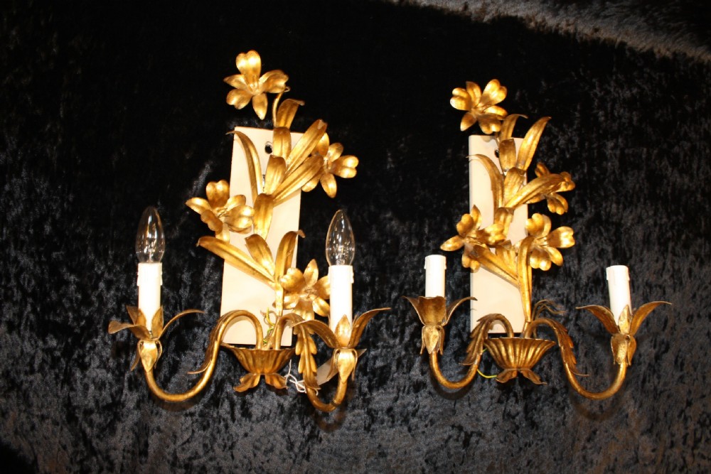 Pair gilt brass Italian wall lights