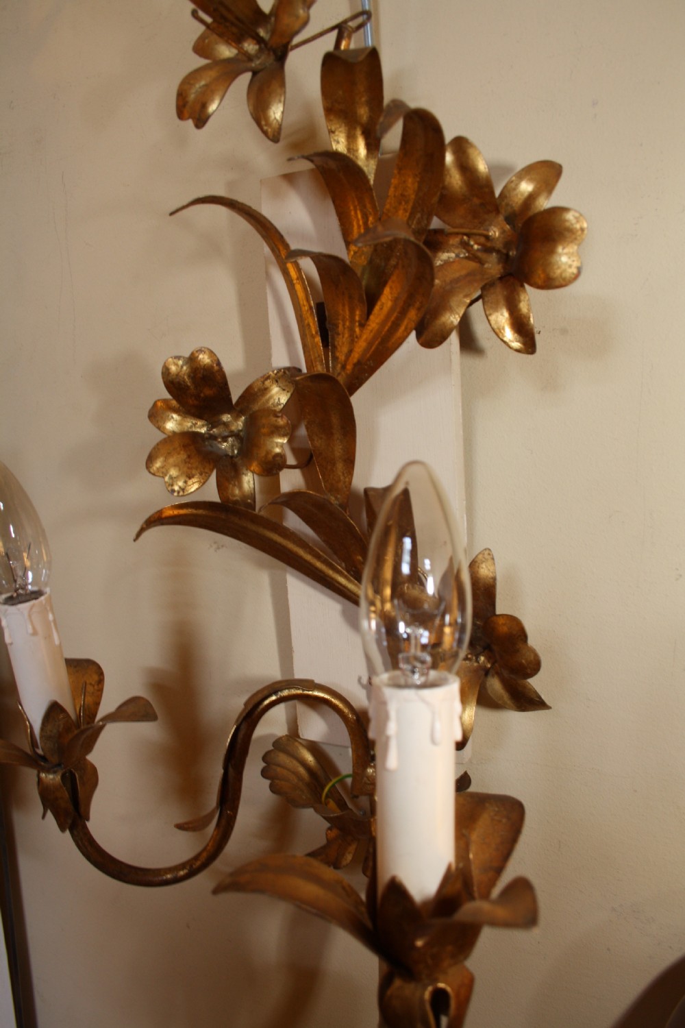 Pair gilt brass Italian wall lights View II