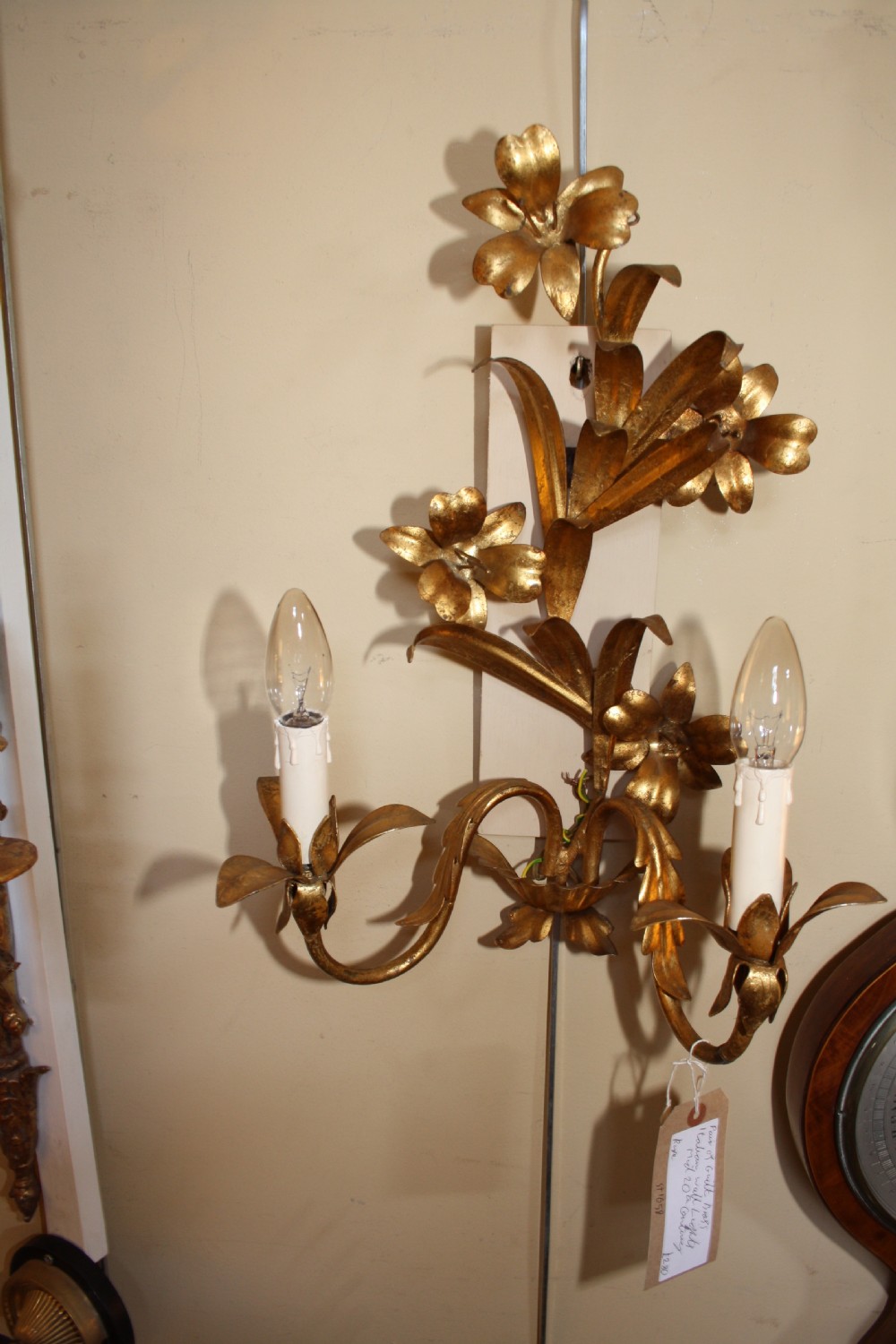 Pair gilt brass Italian wall lights View III