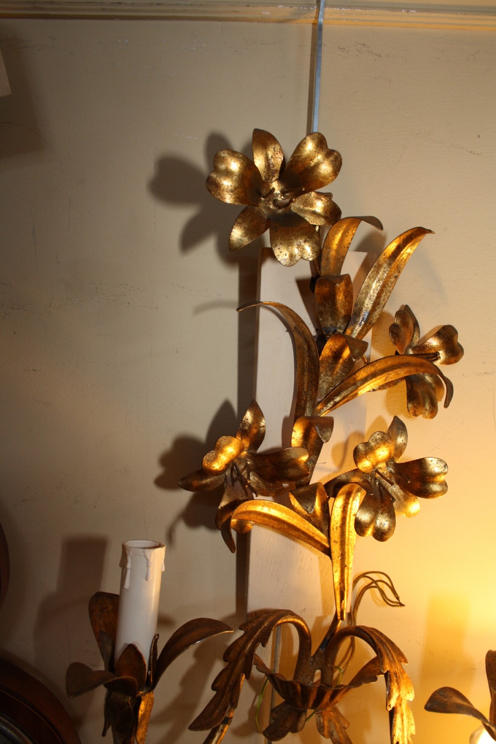 Pair gilt brass Italian wall lights View VI