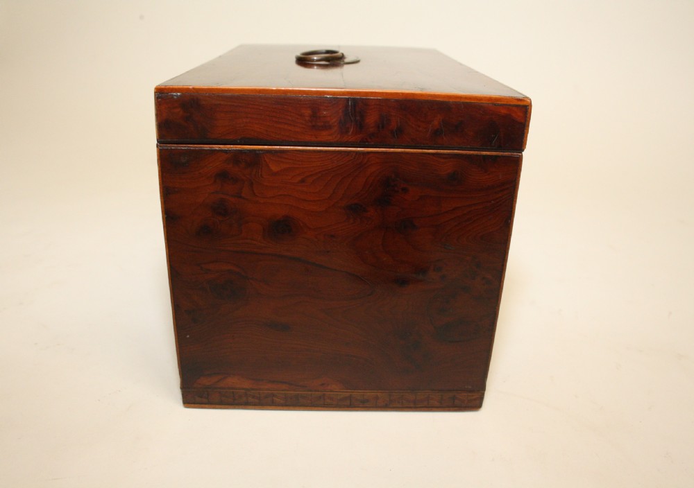 Superb tea caddy in burr yew C1780 View IV