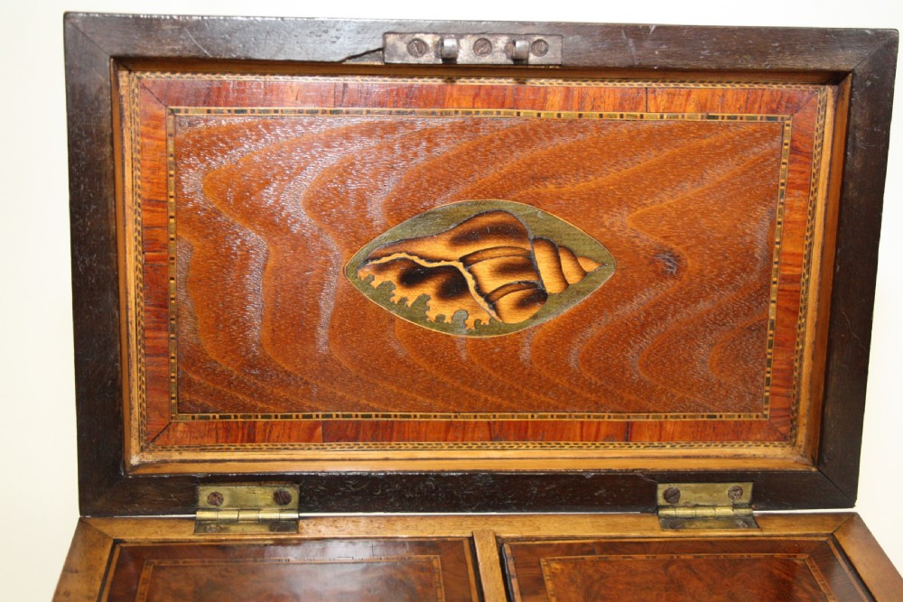 Superb tea caddy in burr yew C1780 View X