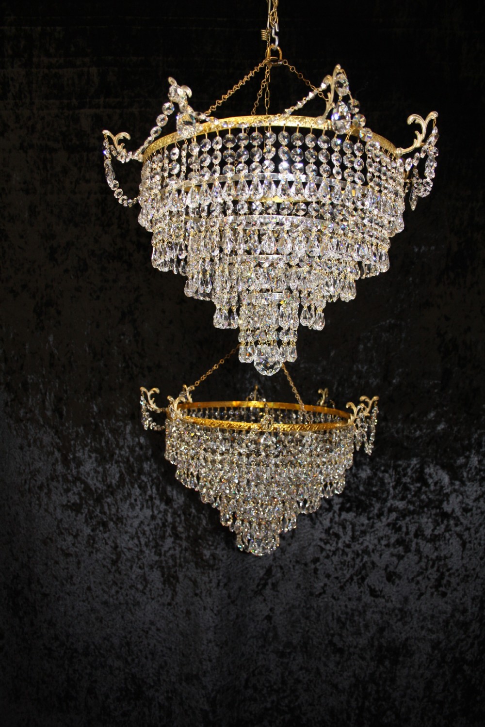Pair of early 20th century cut glass chandeliers