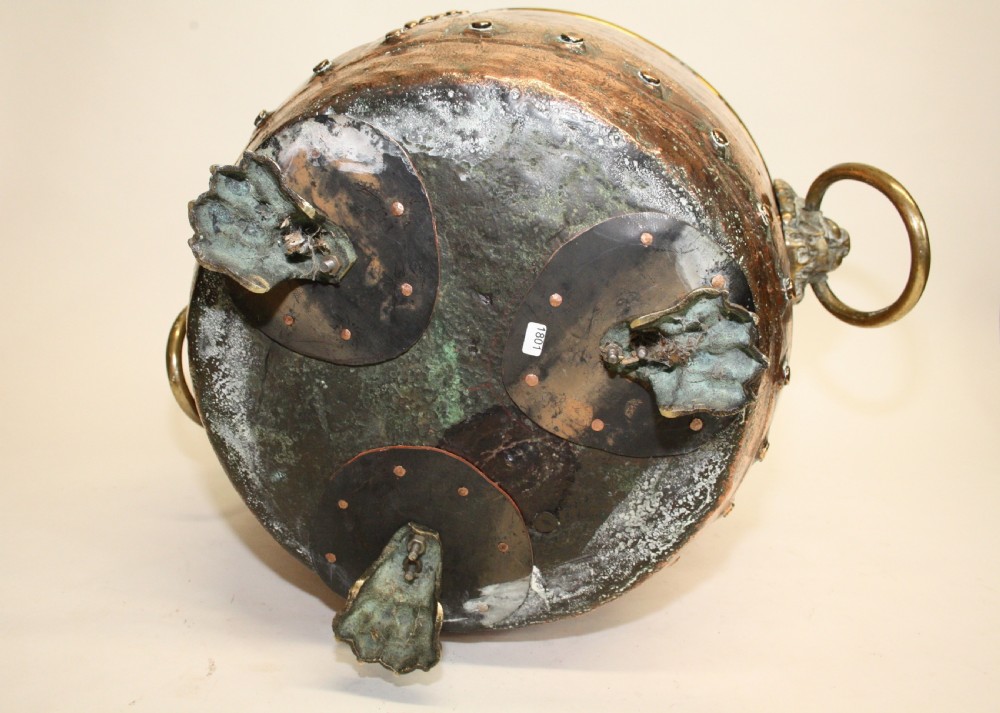 19th century copper and brass log bin. View III