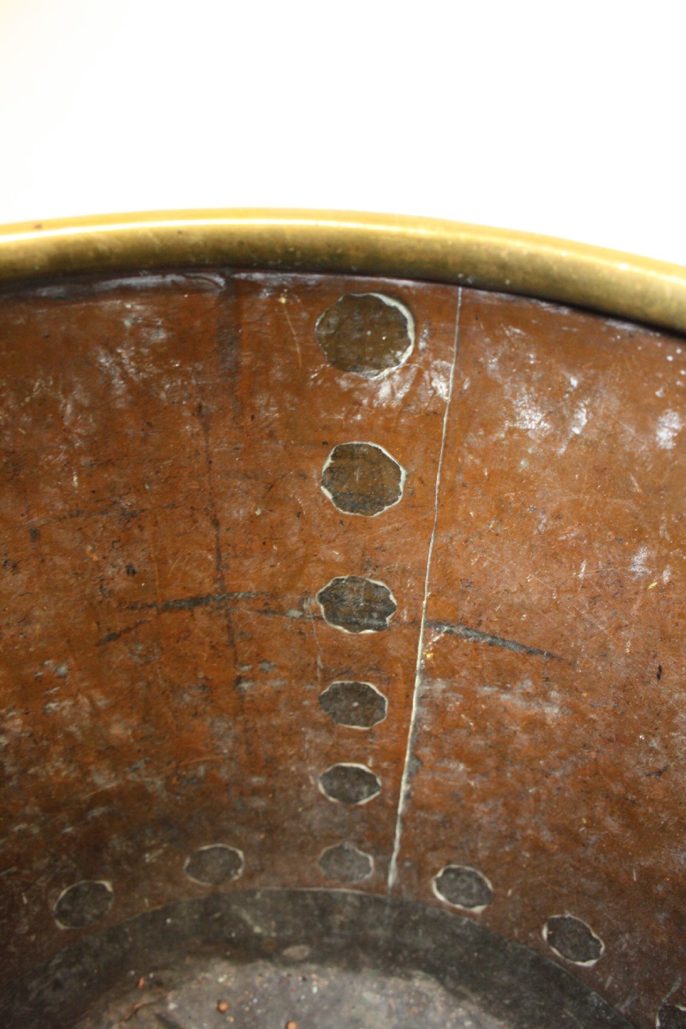19th century copper and brass log bin. View VI