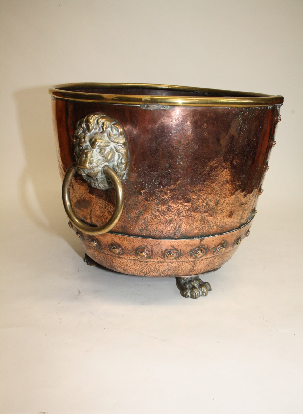 19th century copper and brass log bin. View VII