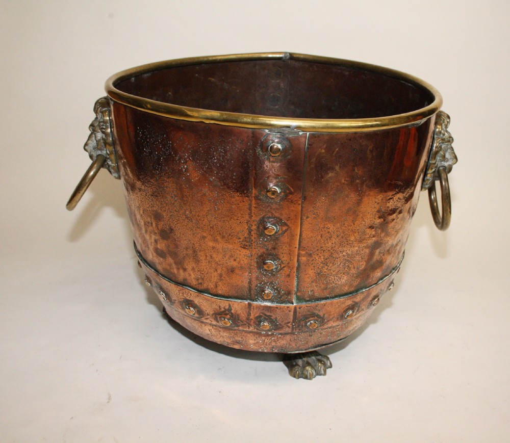 19th century copper and brass log bin. View VIII