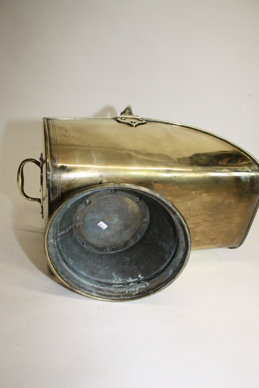 Victorian coal scuttle in brass. View IX