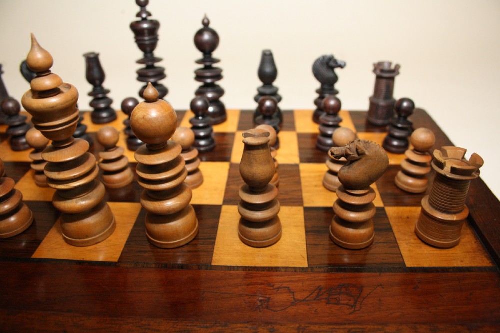 Late 19th century travel chess bored with chess set. View IV