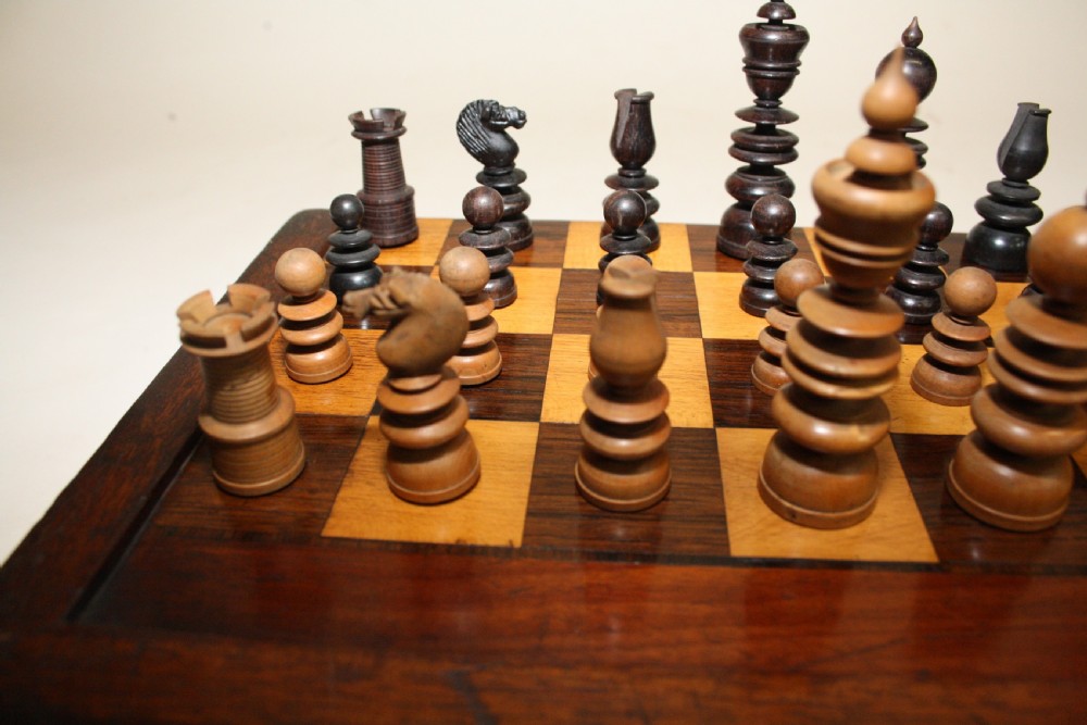 Late 19th century travel chess bored with chess set. View V