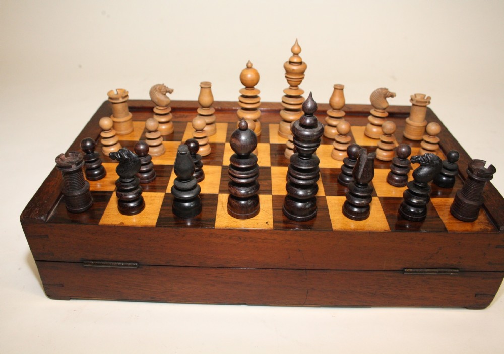 Late 19th century travel chess bored with chess set. View VI