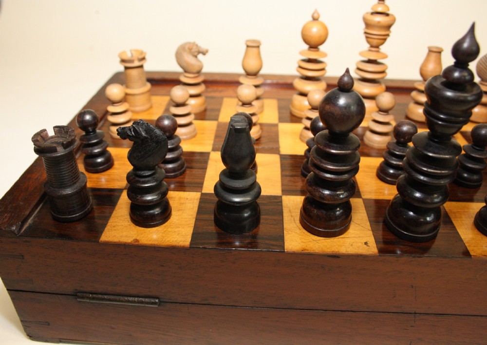 Late 19th century travel chess bored with chess set. View VII