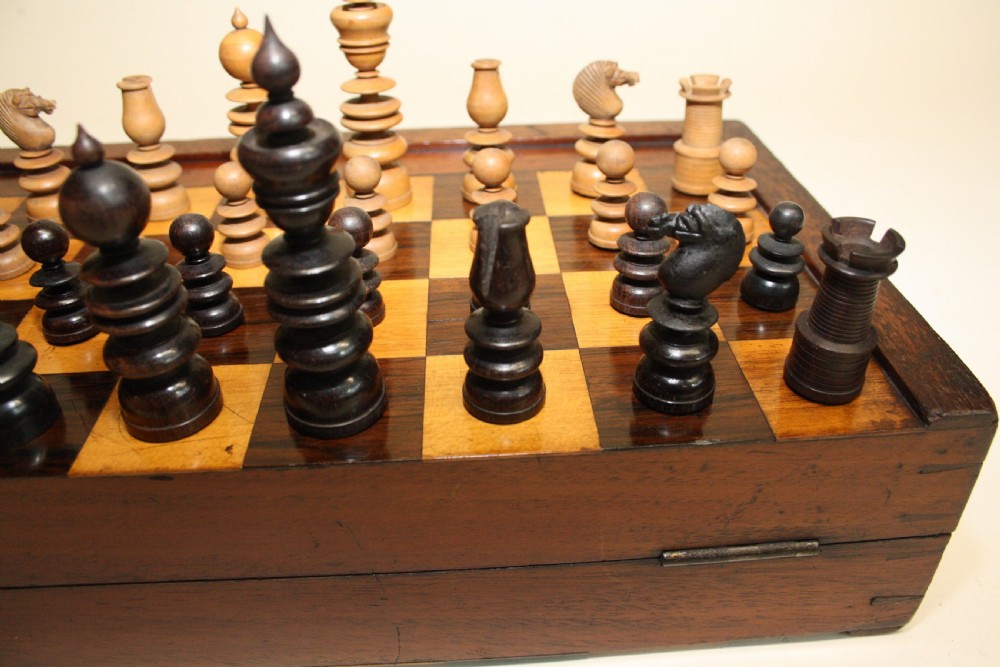 Late 19th century travel chess bored with chess set. View VIII