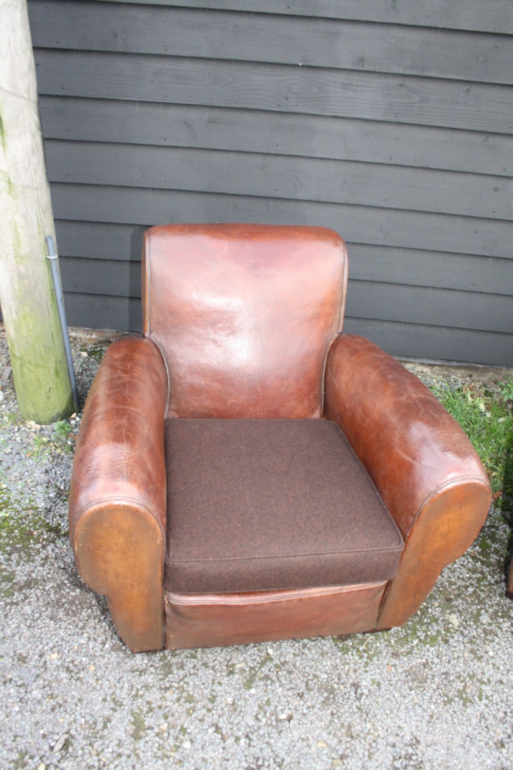 Pair of French leather Club chairs circa 1920 View II