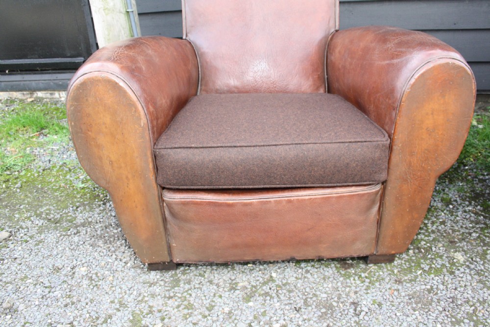 Pair of French leather Club chairs circa 1920 View III