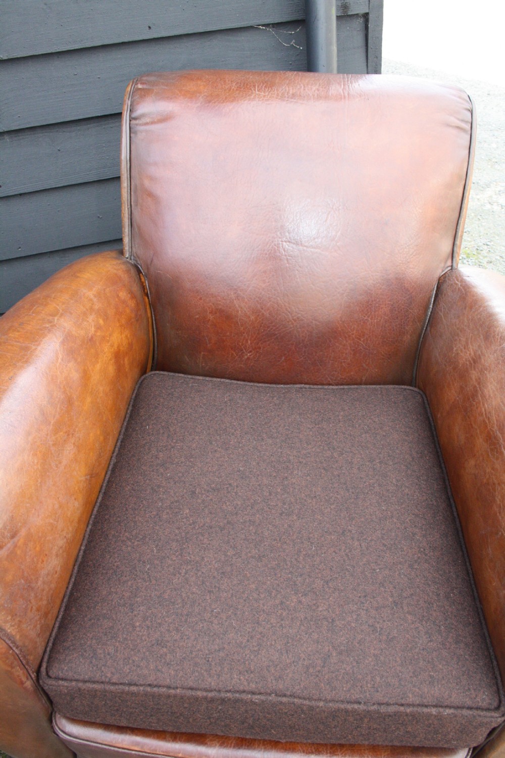 Pair of French leather Club chairs circa 1920 View IV