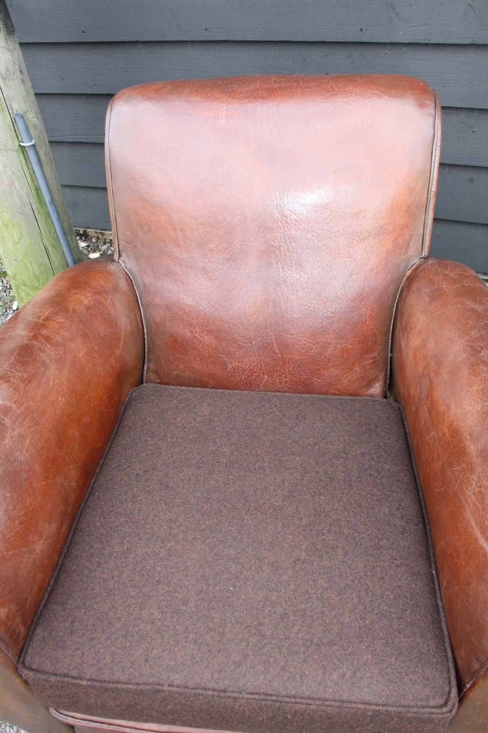Pair of French leather Club chairs circa 1920 View V