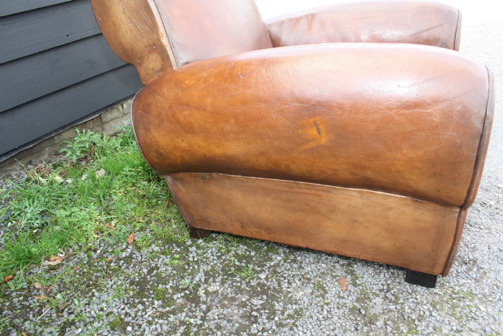 Pair of French leather Club chairs circa 1920 View VII