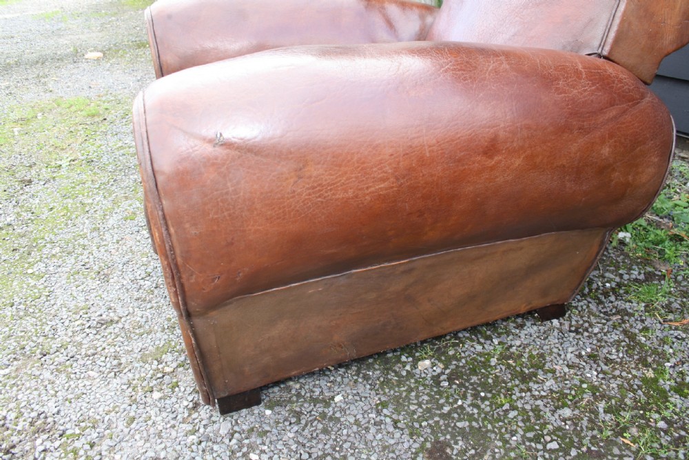 Pair of French leather Club chairs circa 1920 View VIII