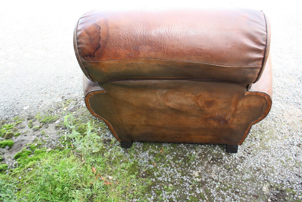 Pair of French leather Club chairs circa 1920 View IX