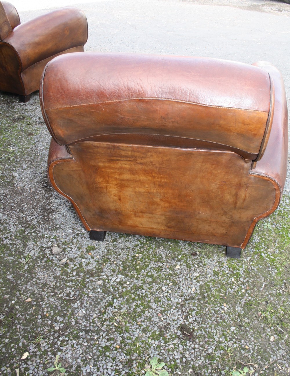 Pair of French leather Club chairs circa 1920 View X