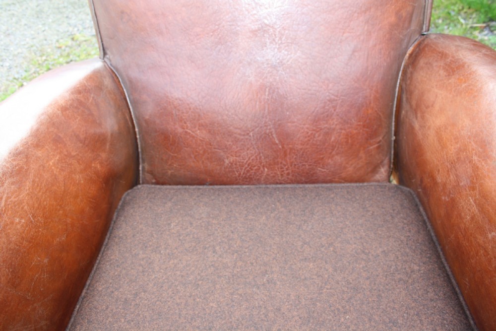 Pair of French leather Club chairs circa 1920 View XII