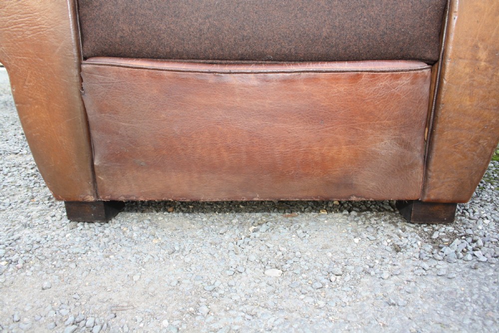 Pair of French leather Club chairs circa 1920 View XVII