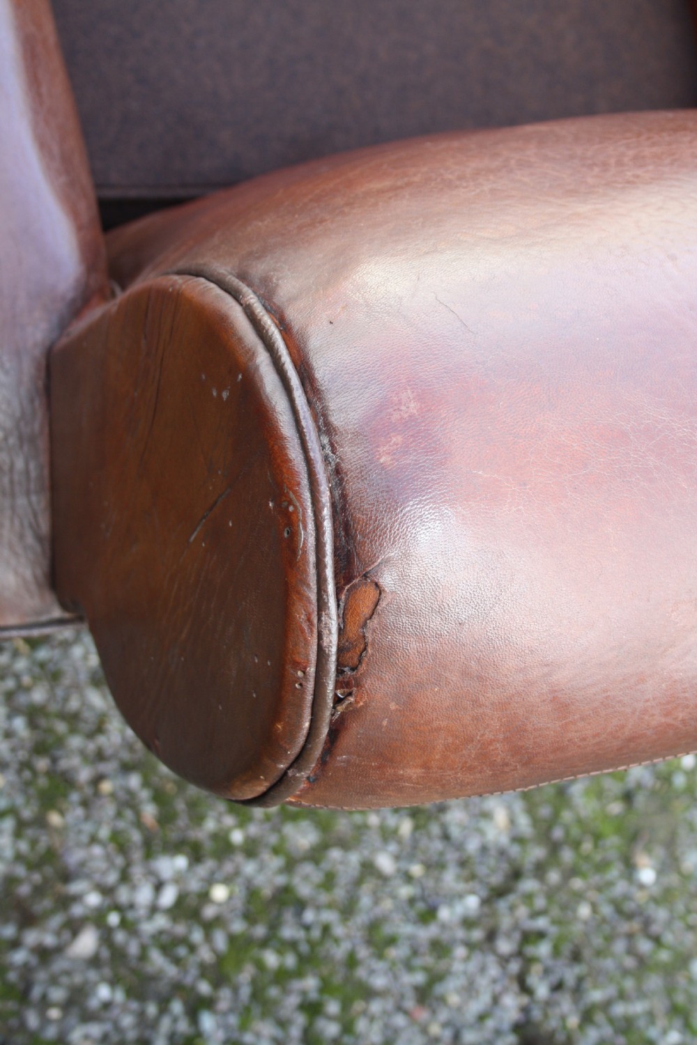 Pair of French leather Club chairs circa 1920 View XIX