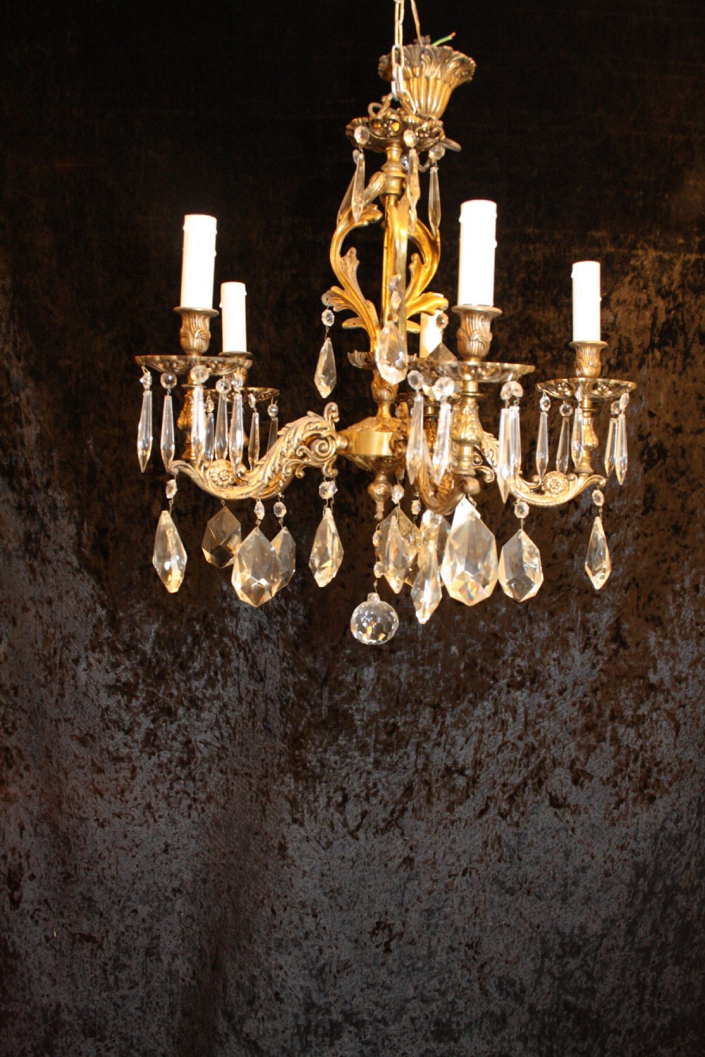 Early 20th Century Five arm gilt brass chandelier 
