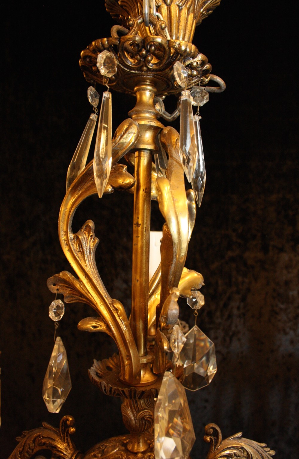 Early 20th Century Five arm gilt brass chandelier  View IV