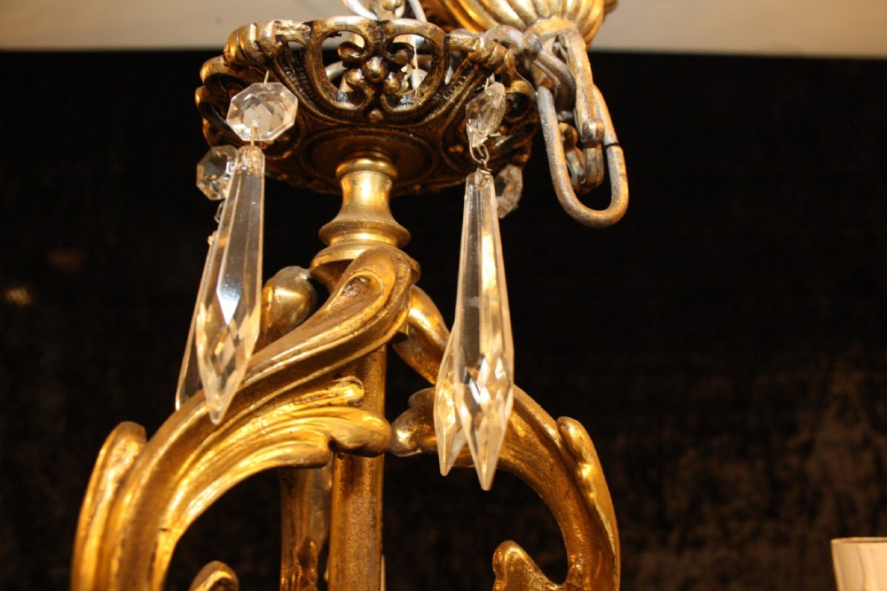 Early 20th Century Five arm gilt brass chandelier  View VII