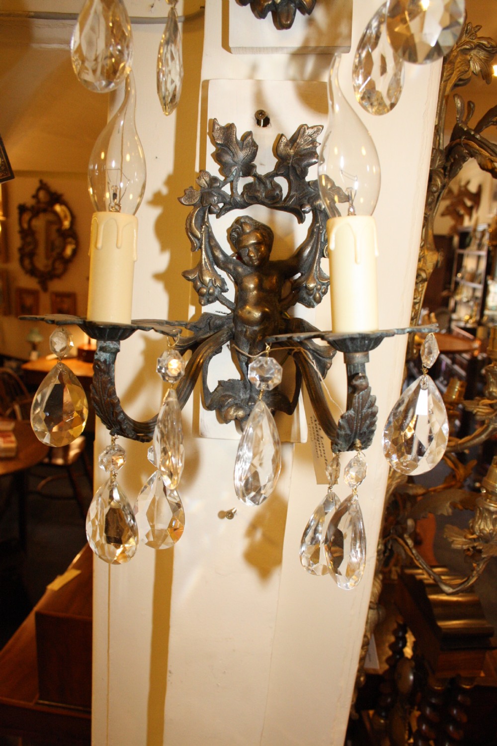 Pair of early 20th century french wall lights with cherubs View II