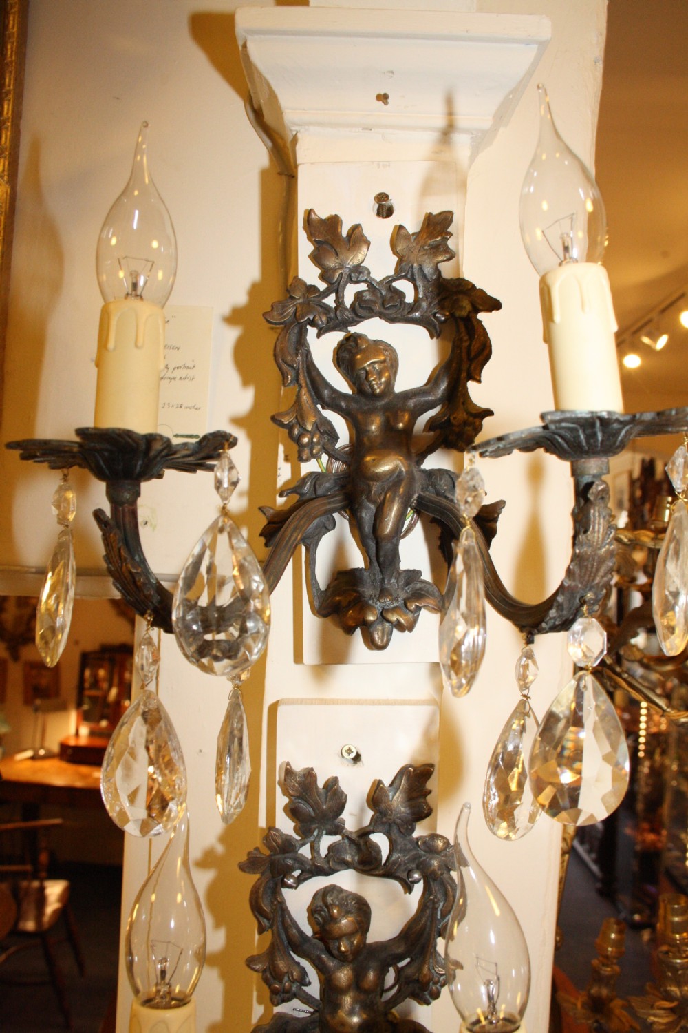 Pair of early 20th century french wall lights with cherubs View III