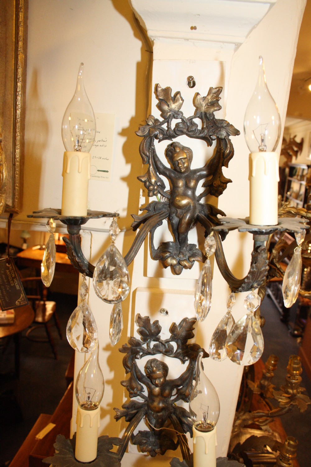Pair of early 20th century french wall lights with cherubs View IV
