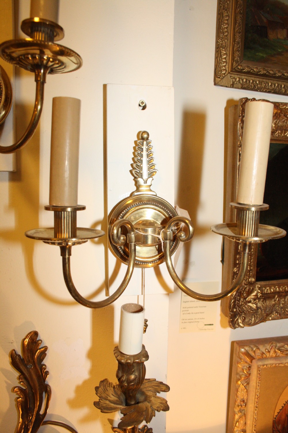Pair of French wall lights in brass with pull switch View III