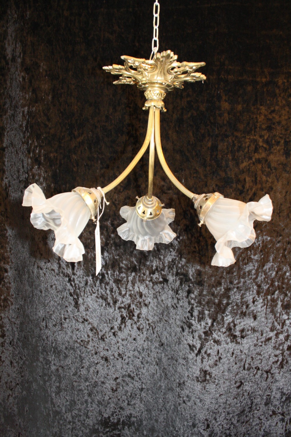 Early 20th century three arm chandelier with glass shades