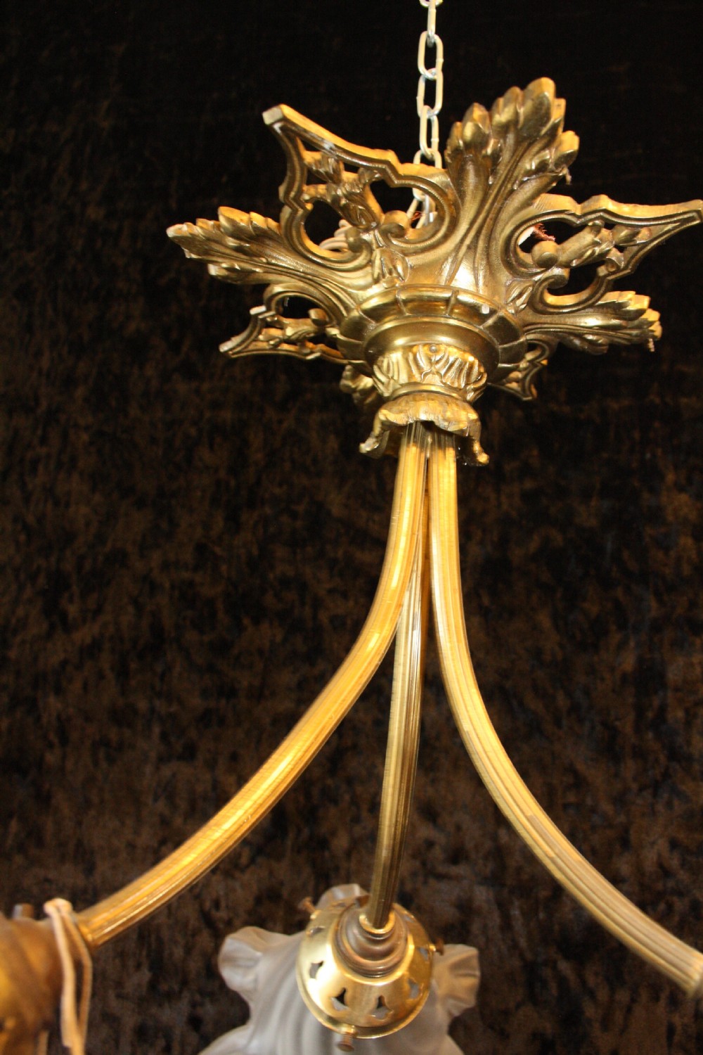 Early 20th century three arm chandelier with glass shades View II