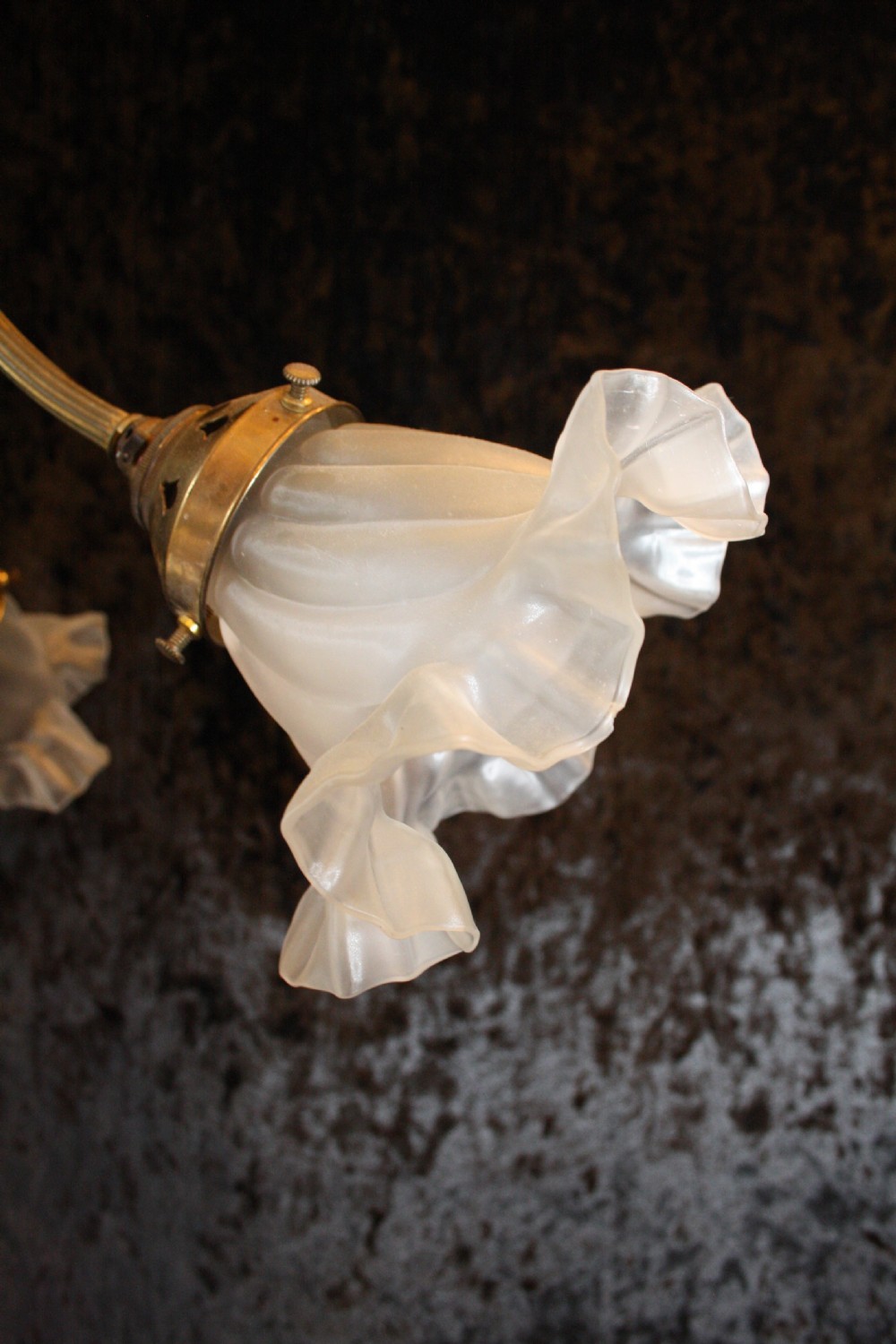 Early 20th century three arm chandelier with glass shades View III