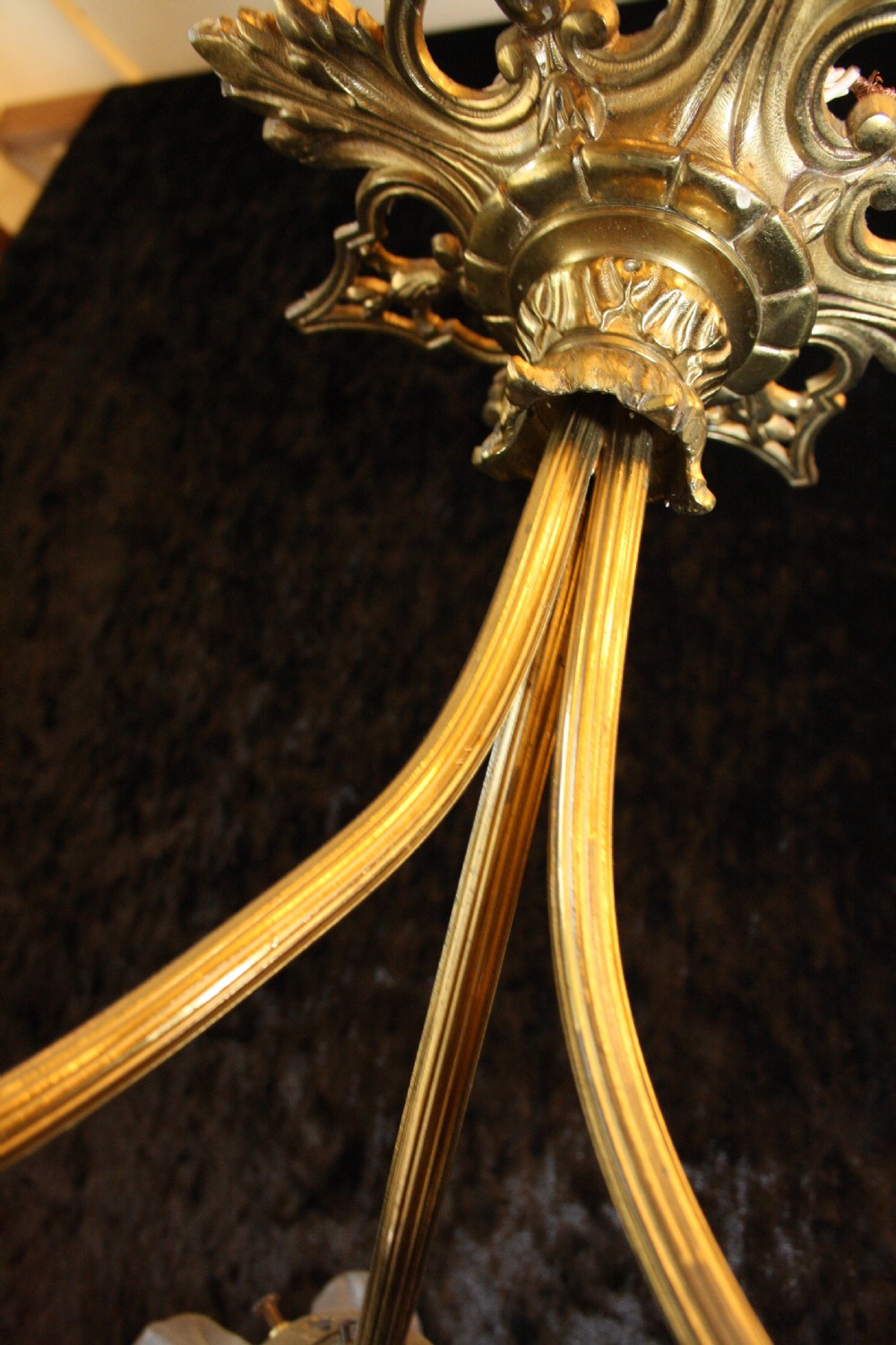 Early 20th century three arm chandelier with glass shades View IV
