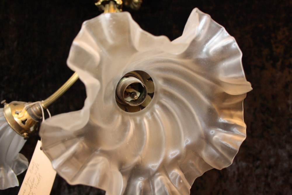 Early 20th century three arm chandelier with glass shades View VI