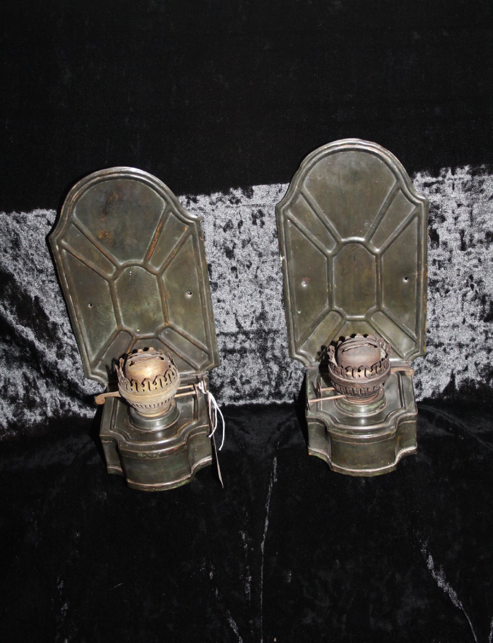 Pair of brass wall lights with green pattern nation