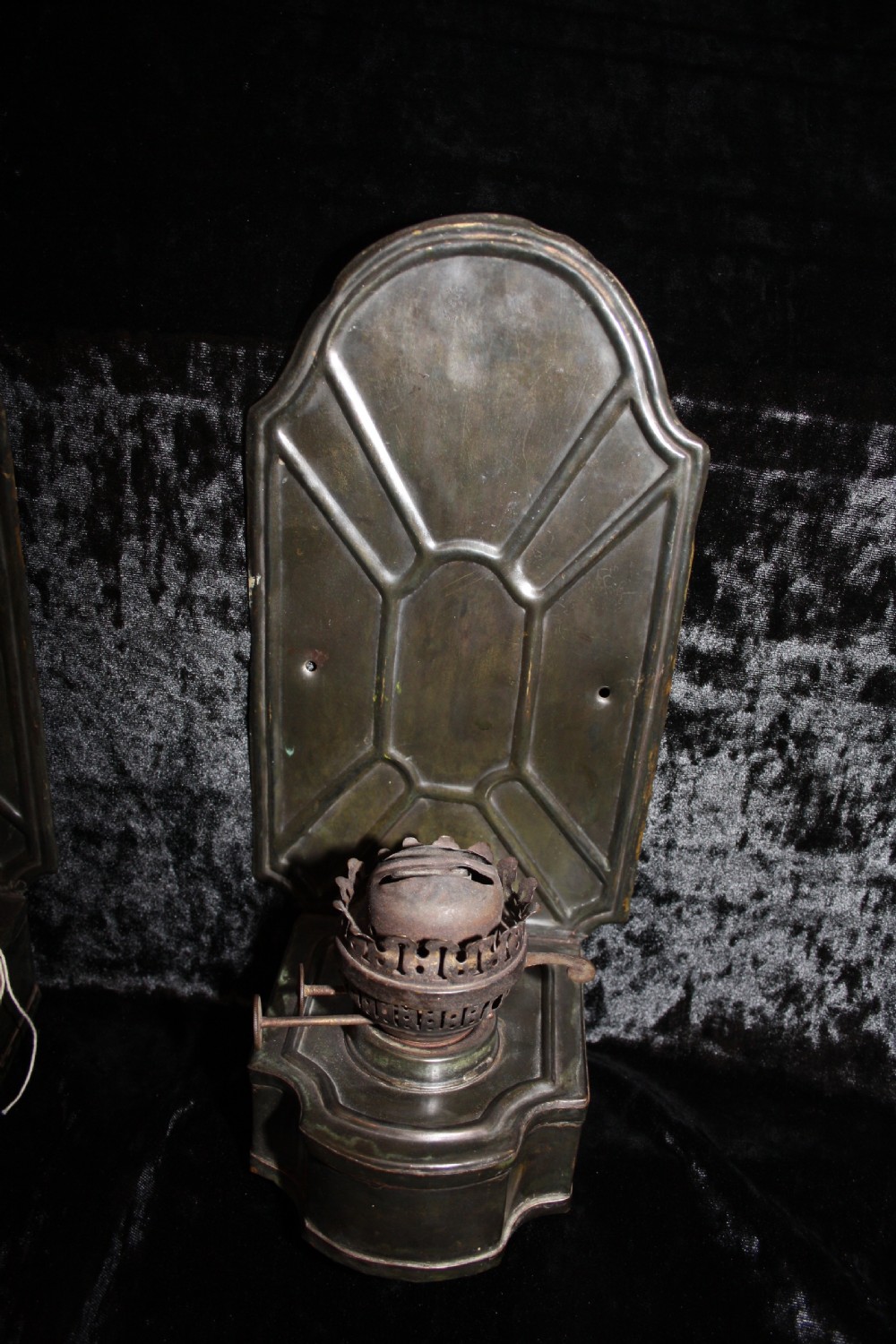Pair of brass wall lights with green pattern nation View V
