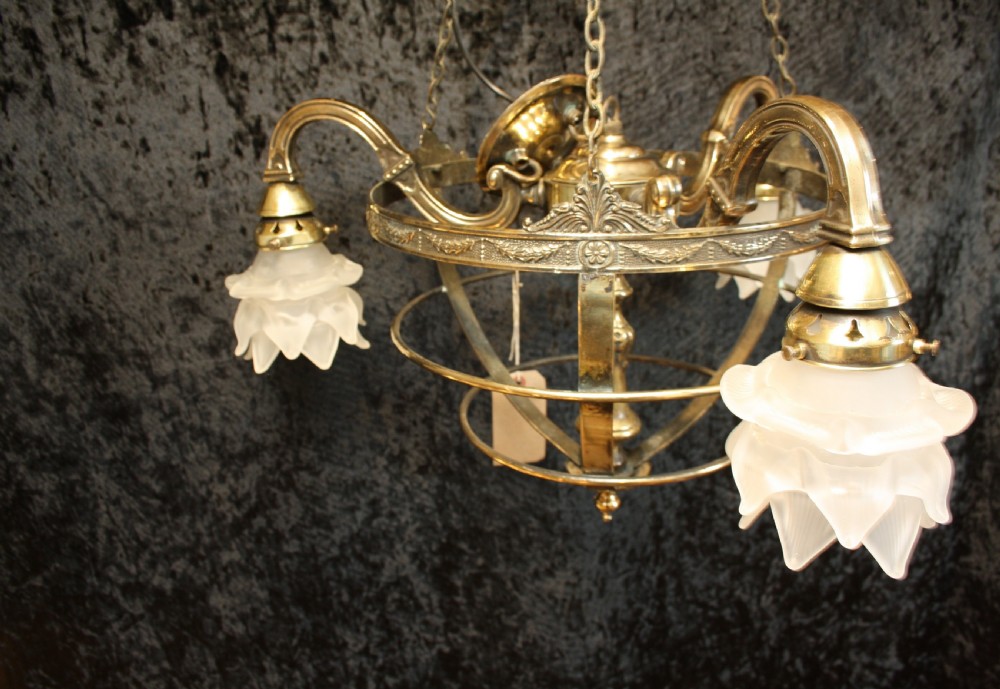 Early 20th century Brass engraved chandelier