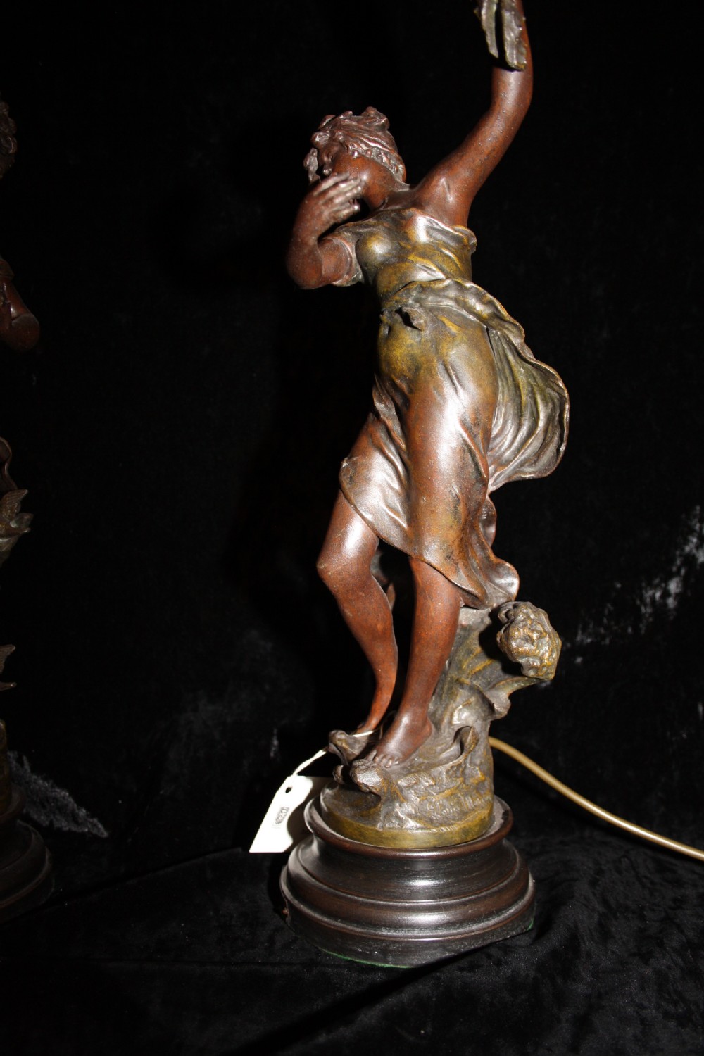Pair of late 19th century spelter lamps with glass shades View II