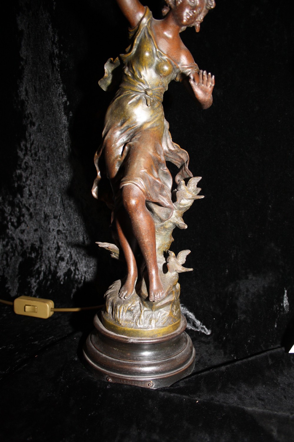 Pair of late 19th century spelter lamps with glass shades View III