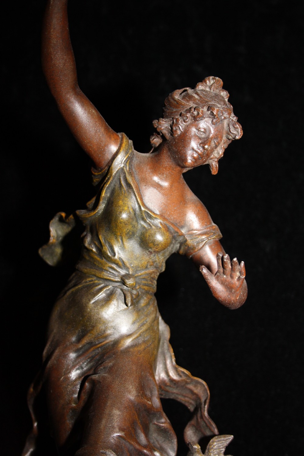 Pair of late 19th century spelter lamps with glass shades View IV