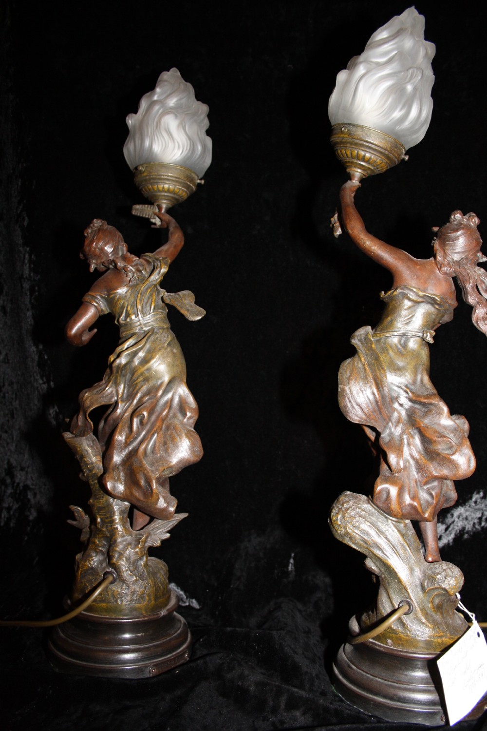 Pair of late 19th century spelter lamps with glass shades View VI