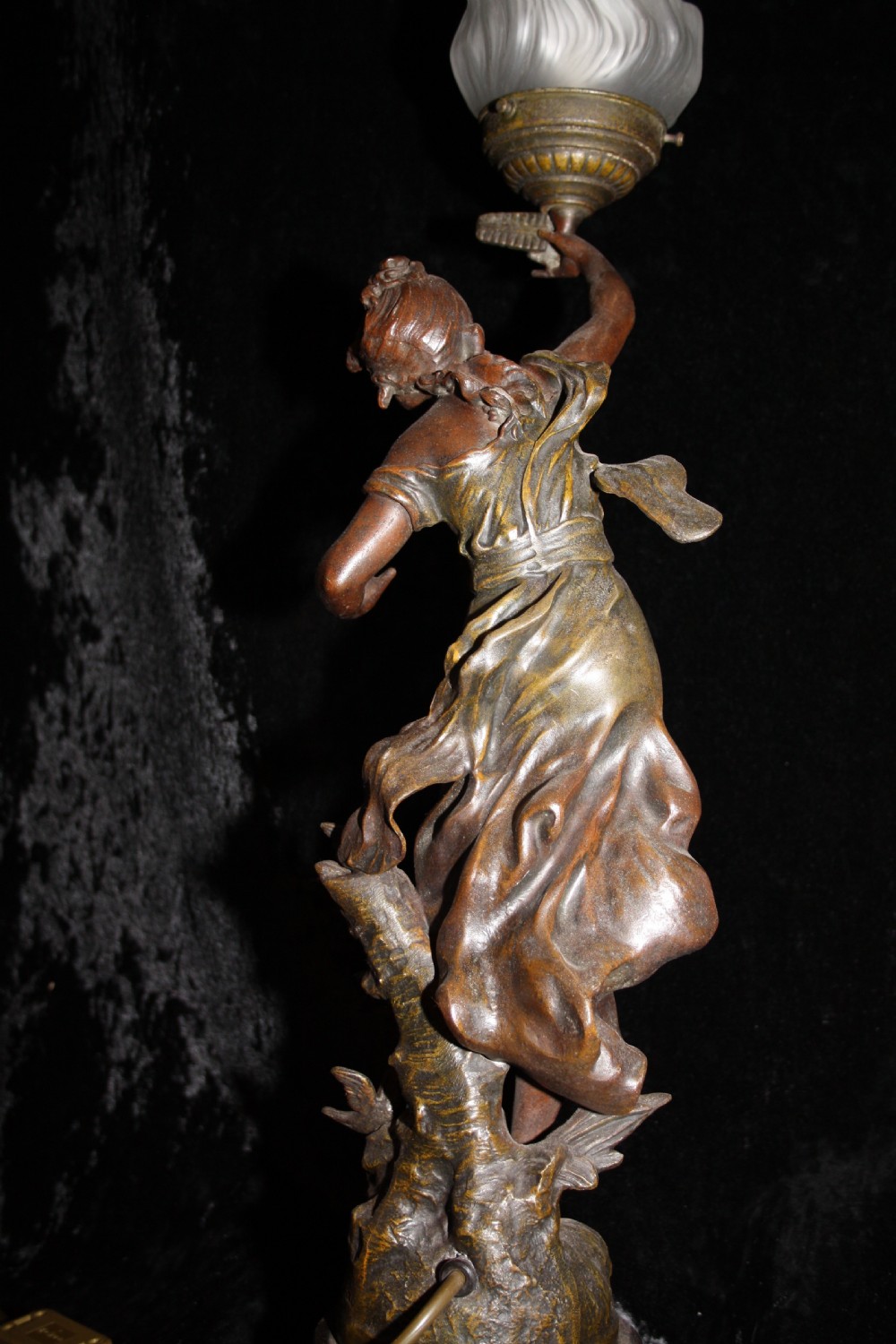 Pair of late 19th century spelter lamps with glass shades View VIII
