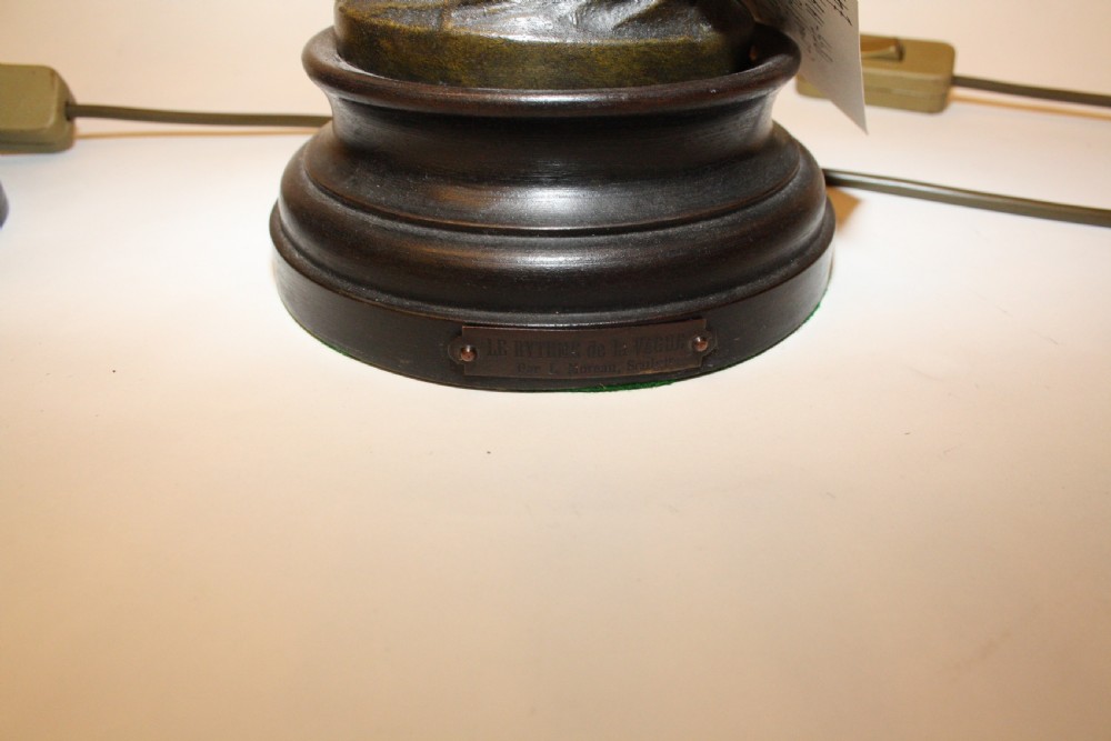 Pair of late 19th century spelter lamps with glass shades View XI